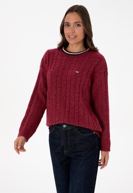 Kadın Koyu Frambuaz Bisiklet Yaka Kazak - 50307878005