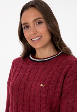 Kadın Koyu Frambuaz Bisiklet Yaka Kazak - 50307878005