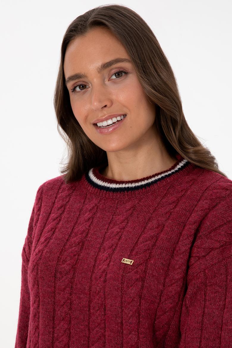 Kadın Koyu Frambuaz Bisiklet Yaka Kazak - 50307878005