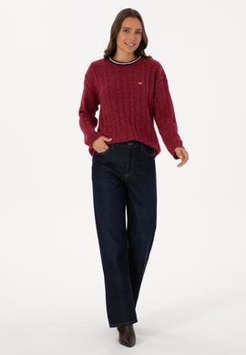 Kadın Koyu Frambuaz Bisiklet Yaka Kazak - 50307878005