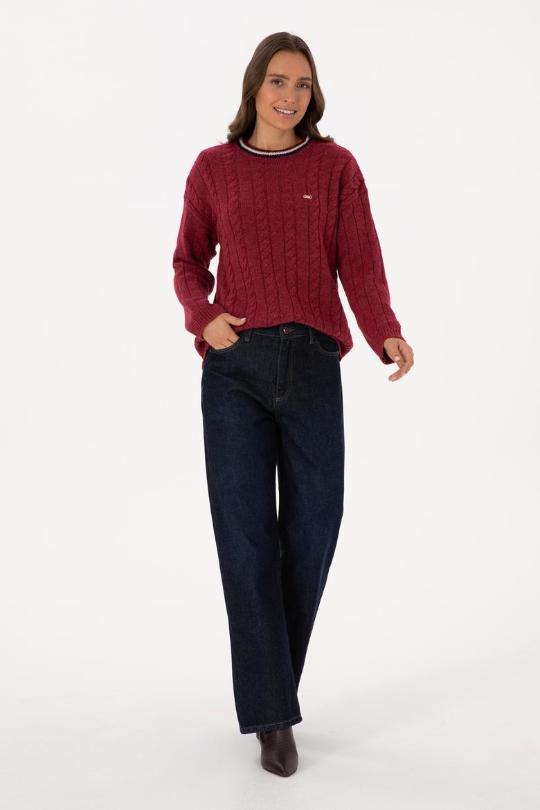 Kadın Koyu Frambuaz Bisiklet Yaka Kazak - 50307878005