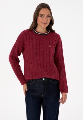 Kadın Koyu Frambuaz Bisiklet Yaka Kazak - 50307878005