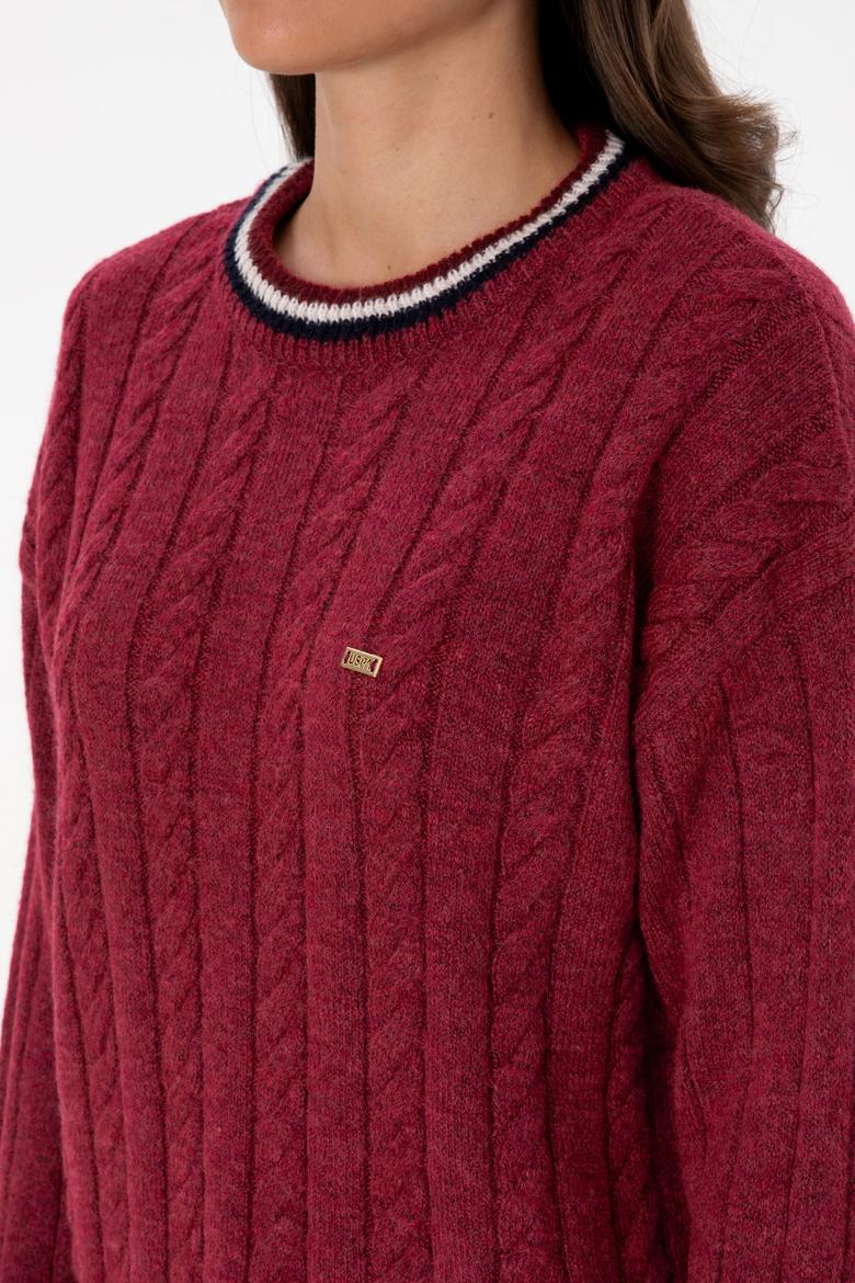 Kadın Koyu Frambuaz Bisiklet Yaka Kazak - 50307878005