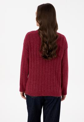 Kadın Koyu Frambuaz Bisiklet Yaka Kazak - 50307878005