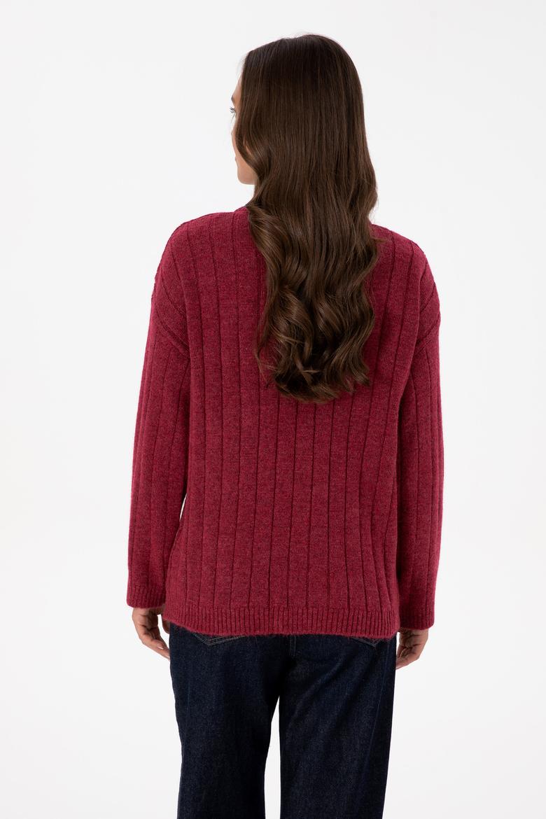 Kadın Koyu Frambuaz Bisiklet Yaka Kazak - 50307878005