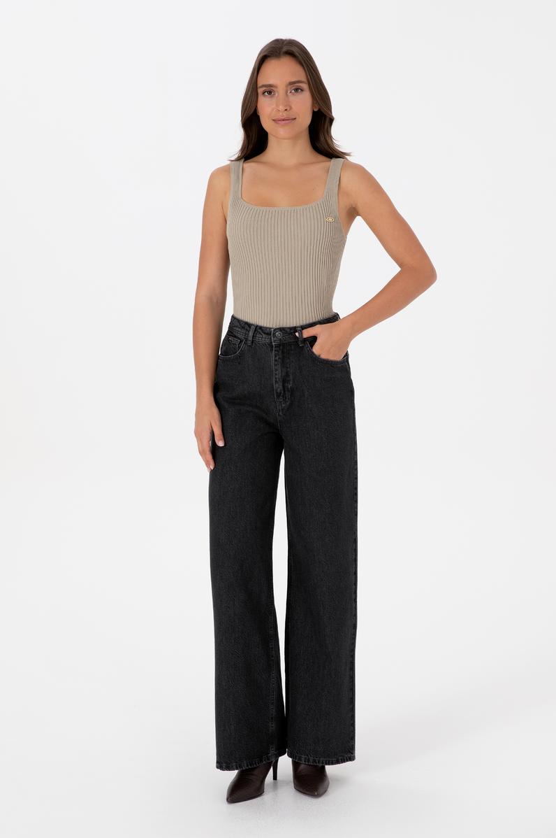 Kadın Antrasit Loose Fit Jean Pantolon