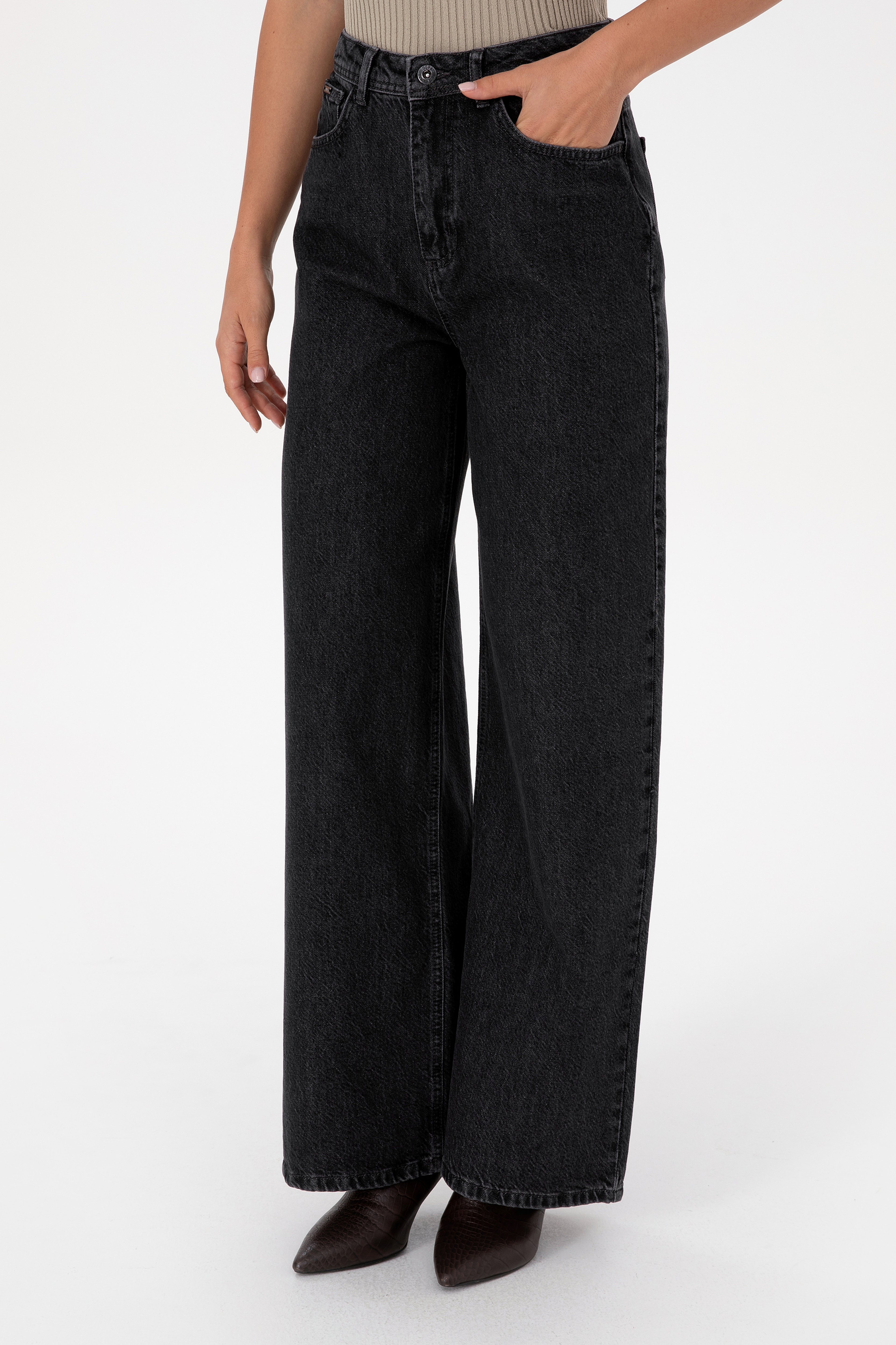 Kadın Antrasit Loose Fit Jean Pantolon - Image 2
