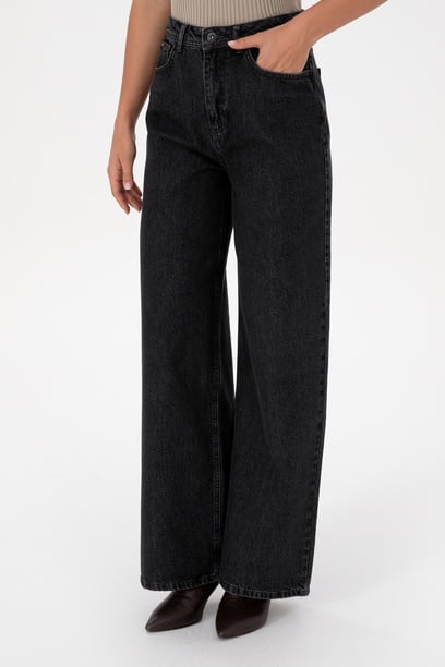 Kadın Antrasit Loose Fit Jean Pantolon