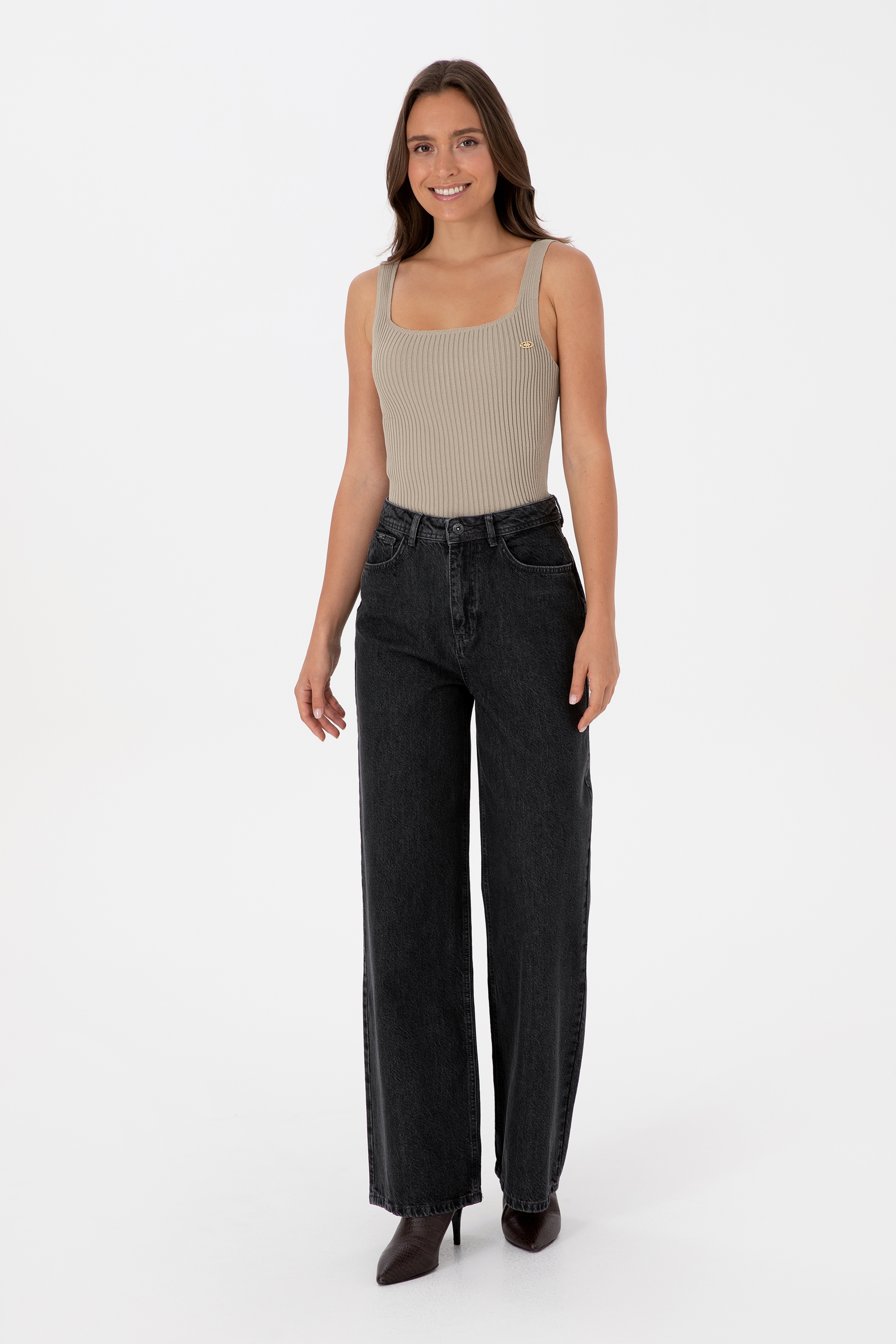 Kadın Antrasit Loose Fit Jean Pantolon - Image 3