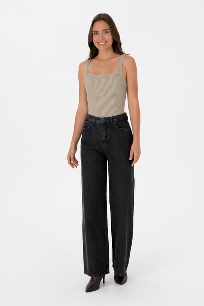 Kadın Antrasit Loose Fit Jean Pantolon