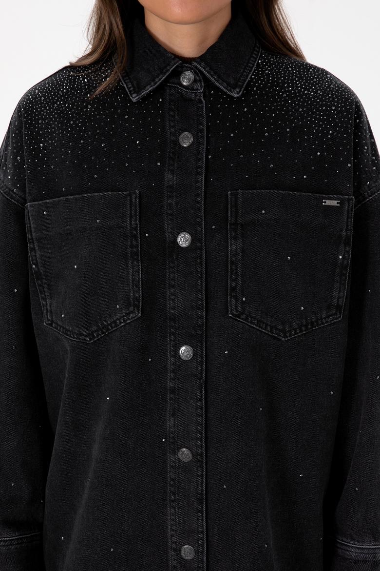 Kadın Siyah Jean Gömlek - 50309856003
