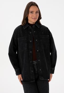 Kadın Siyah Jean Gömlek - 50309856003