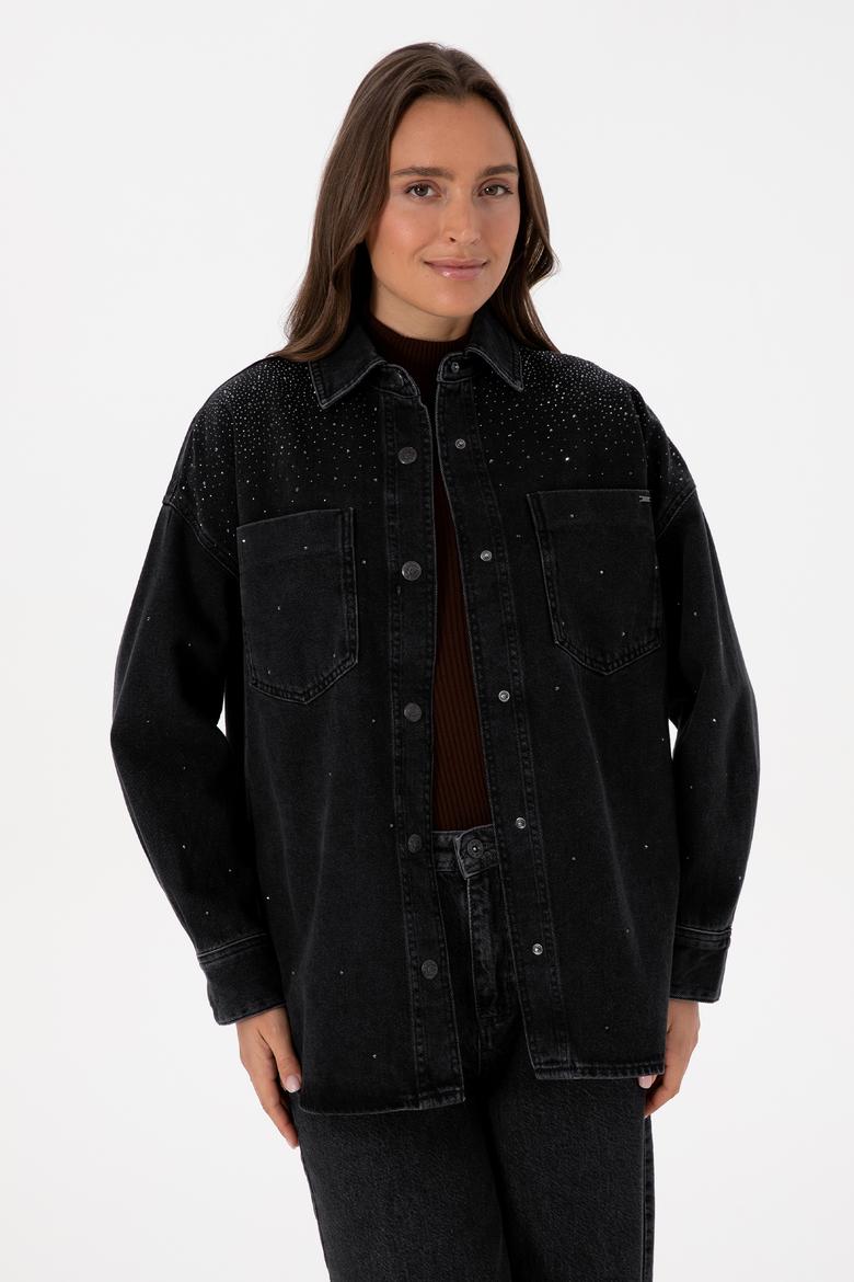 Kadın Siyah Jean Gömlek - 50309856003