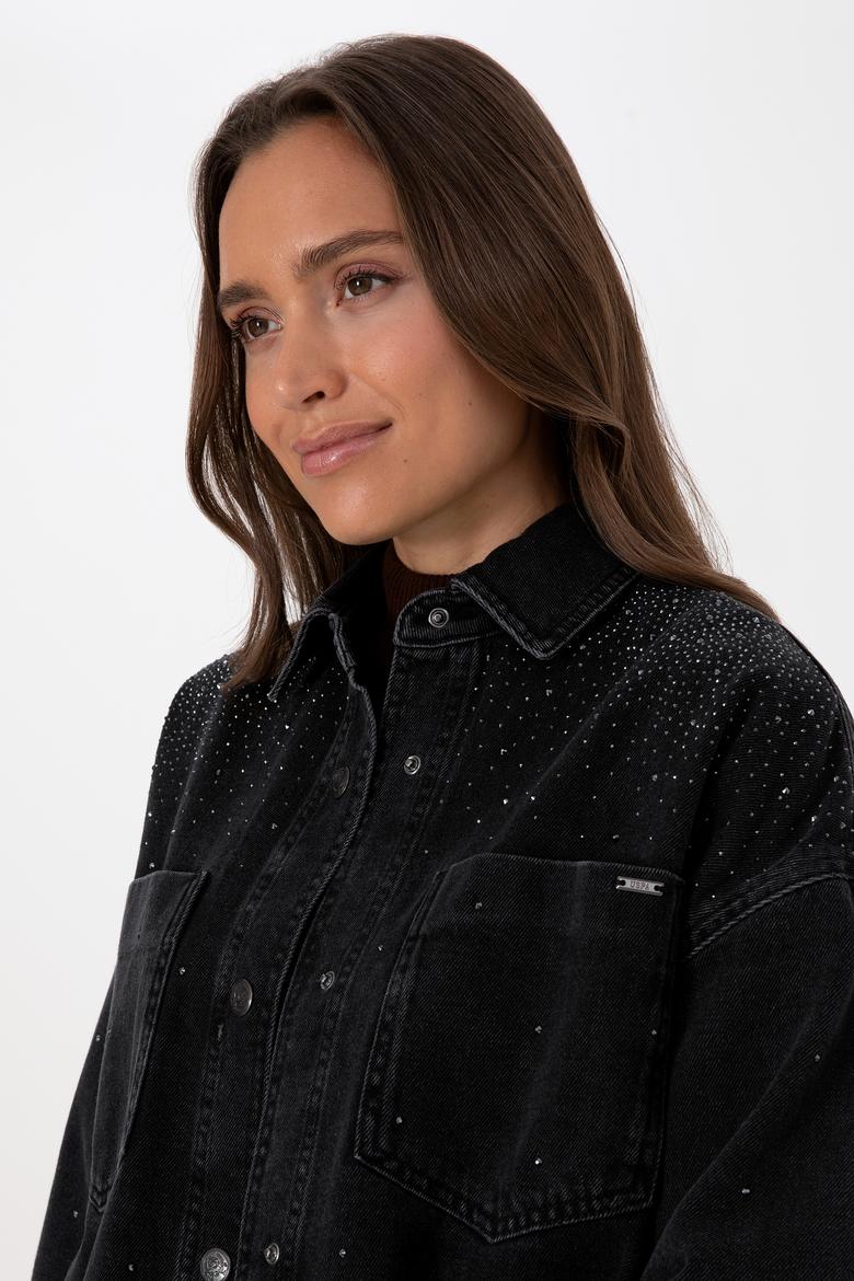 Kadın Siyah Jean Gömlek - 50309856003