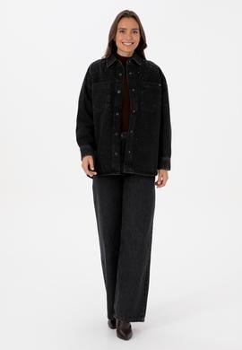 Kadın Siyah Jean Gömlek - 50309856003