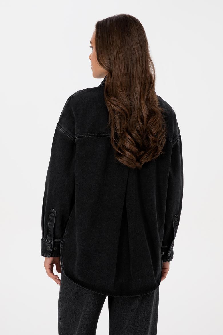 Kadın Siyah Jean Gömlek - 50309856003