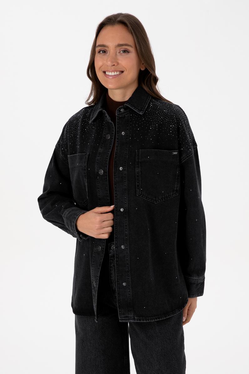Kadın Siyah Jean Gömlek