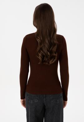 Kadın Koyu Kahverengi Balıkçı Yaka Kazak - 50315937012