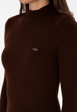 Kadın Koyu Kahverengi Balıkçı Yaka Kazak - 50315937012