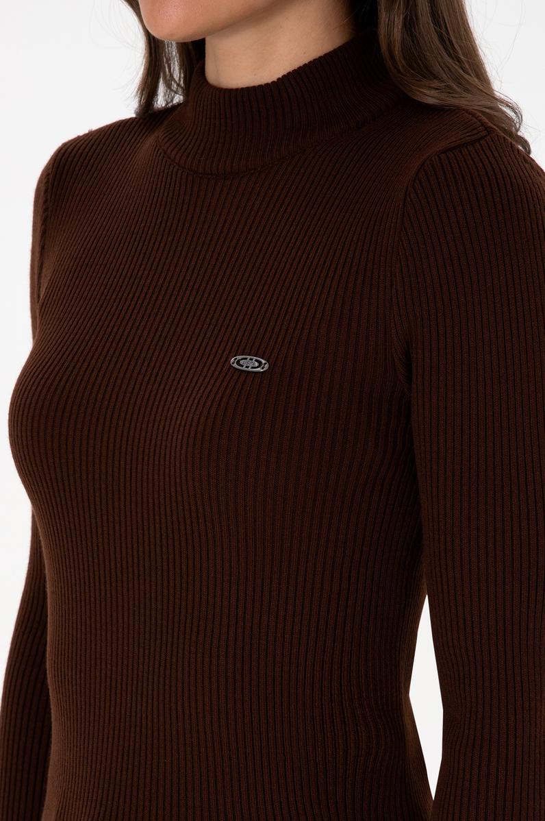 Kadın Koyu Kahverengi Balıkçı Yaka Kazak