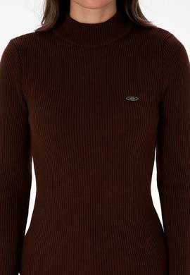 Kadın Koyu Kahverengi Balıkçı Yaka Kazak - 50315937012