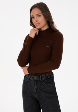 Kadın Koyu Kahverengi Balıkçı Yaka Kazak - 50315937012