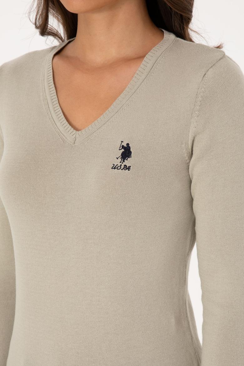 Kadın Açık Haki  V Yaka Basic Kazak - 50307712103