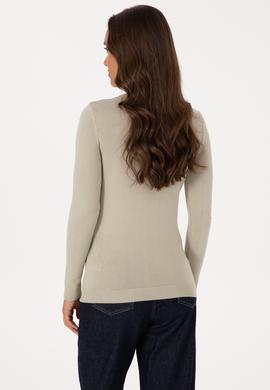 Kadın Açık Haki  V Yaka Basic Kazak - 50307712103