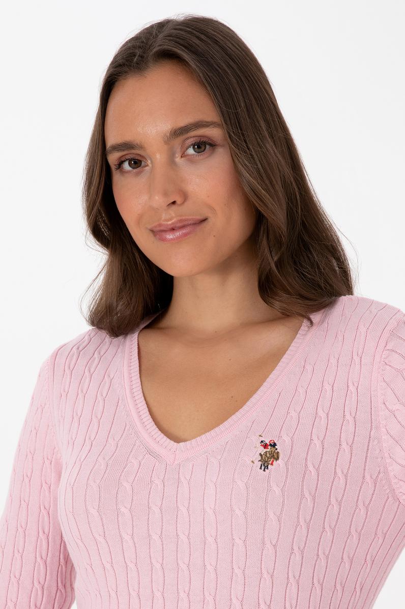 Kadın Açık Pembe V Yaka Basic Kazak