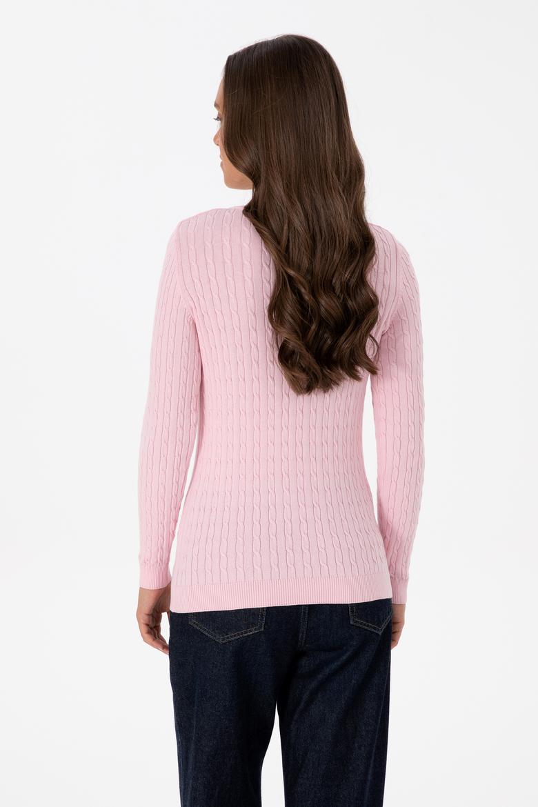 Kadın Açık Pembe V Yaka Basic Kazak - 50307700110