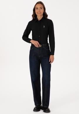 Kadın Siyah Uzun Kollu Basic Gömlek - 50307990031