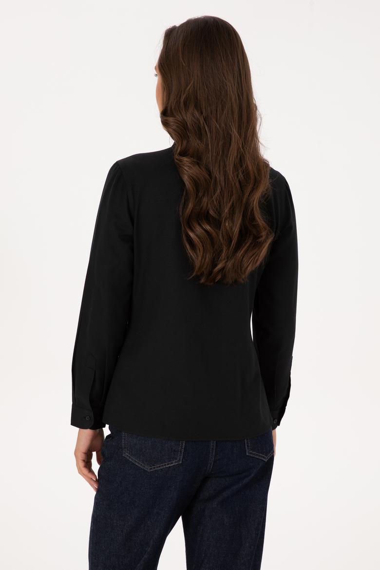Kadın Siyah Uzun Kollu Basic Gömlek - 50307990031