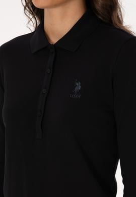 Kadın Siyah Basic Polo Yaka Sweatshırt - 50307755021