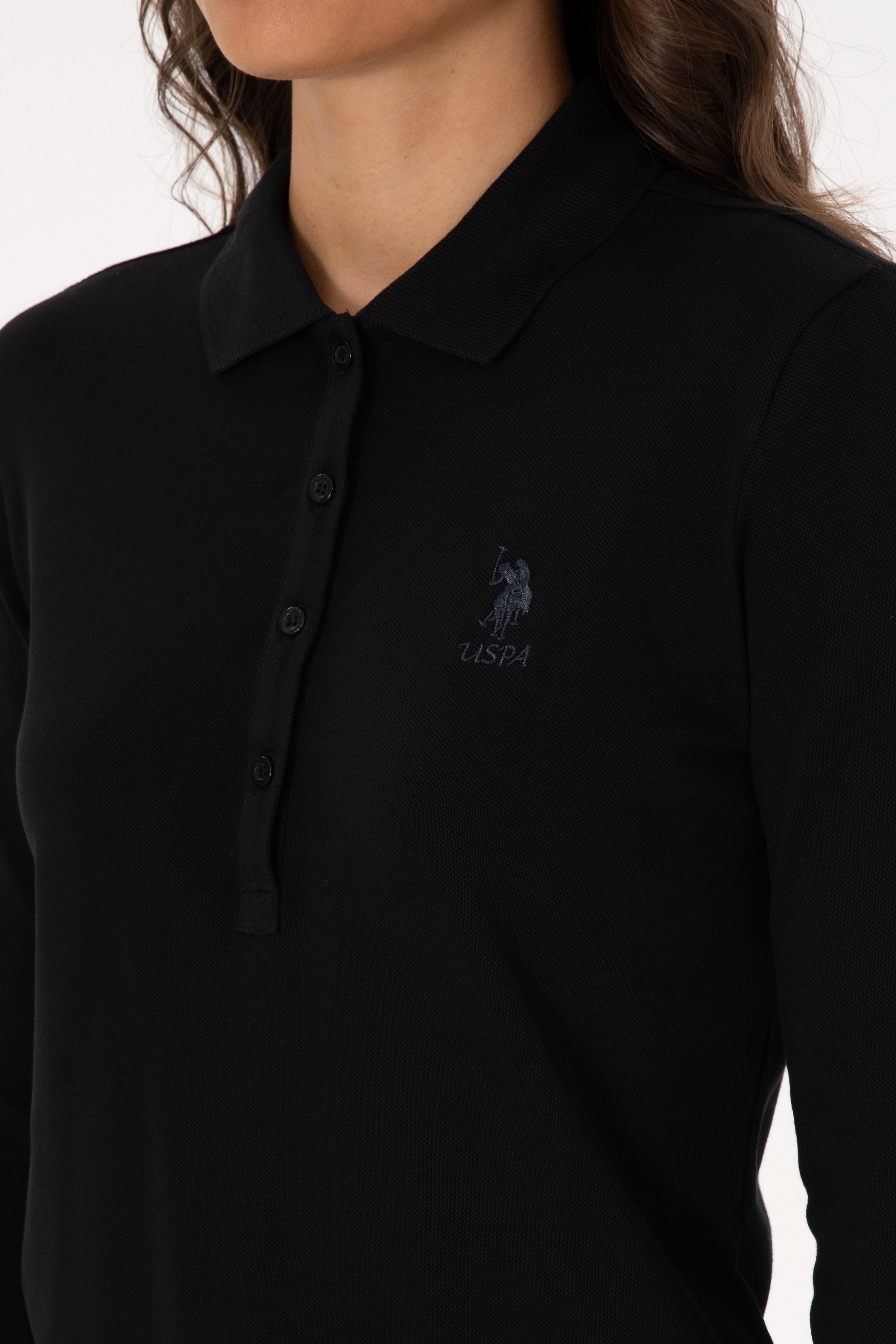 Kadın Siyah Basic Polo Yaka Sweatshırt - Image 7