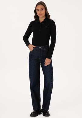 Kadın Siyah Basic Polo Yaka Sweatshırt - 50307755021