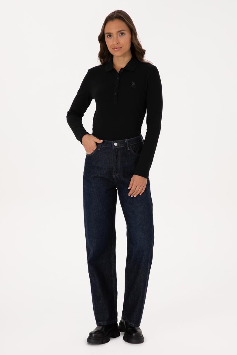 Kadın Siyah Basic Polo Yaka Sweatshırt - 50307755021