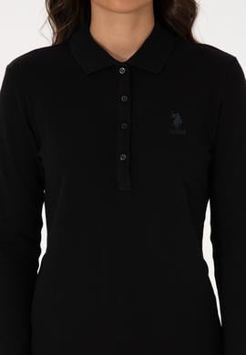 Kadın Siyah Basic Polo Yaka Sweatshırt - 50307755021
