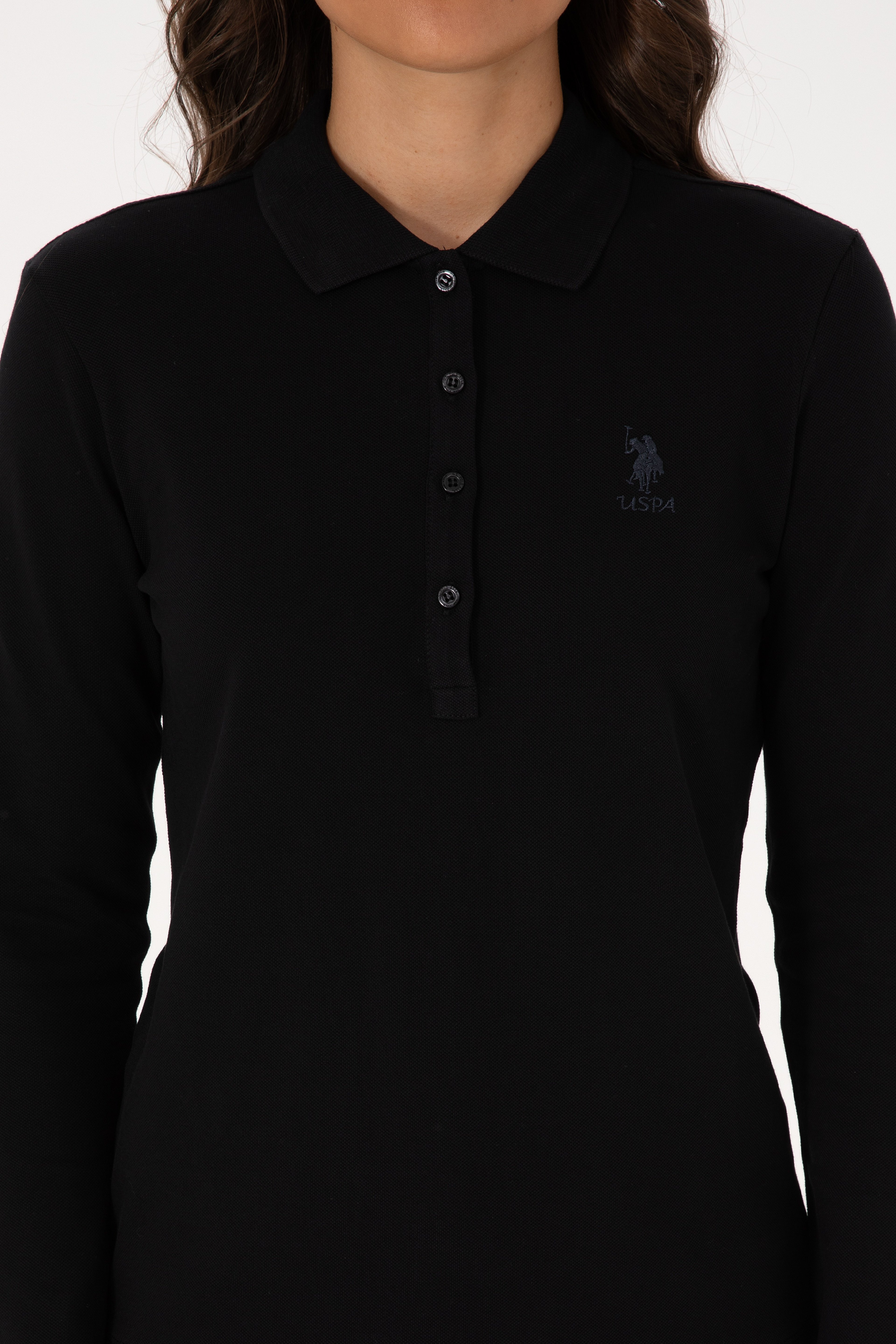 Kadın Siyah Basic Polo Yaka Sweatshırt - Image 6