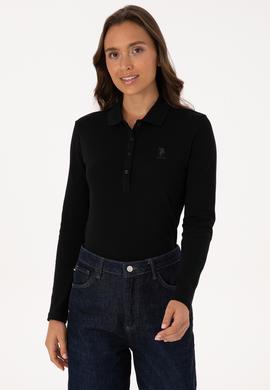 Kadın Siyah Basic Polo Yaka Sweatshırt - 50307755021