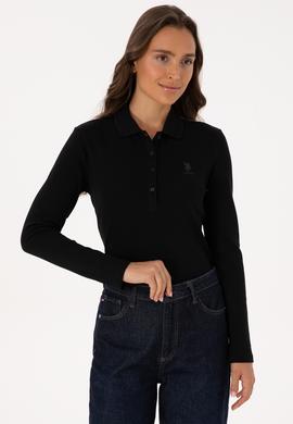 Kadın Siyah Basic Polo Yaka Sweatshırt - 50307755021