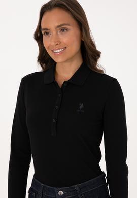 Kadın Siyah Basic Polo Yaka Sweatshırt - 50307755021