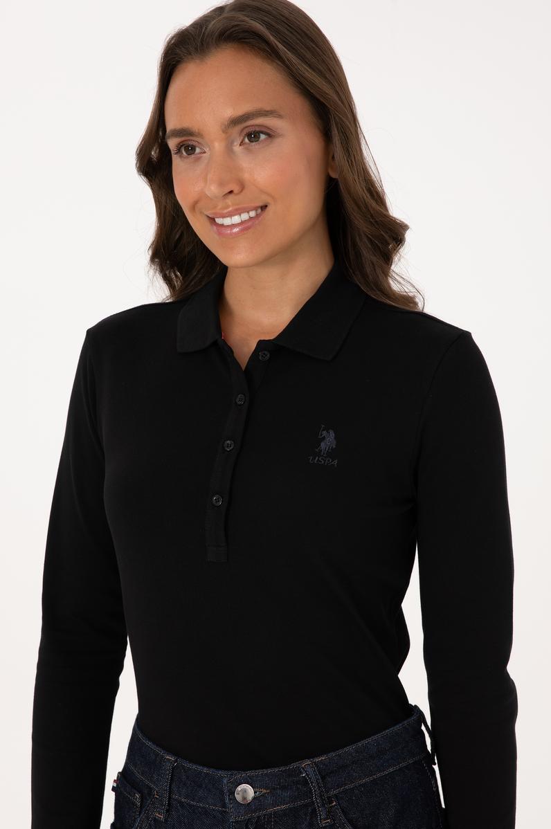 Kadın Siyah Basic Polo Yaka Sweatshırt