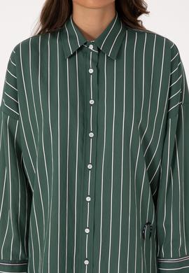Kadın Koyu Yeşil Çizgili Uzun Kollu Gömlek - 50308795011