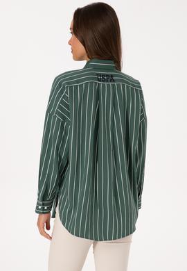 Kadın Koyu Yeşil Çizgili Uzun Kollu Gömlek - 50308795011