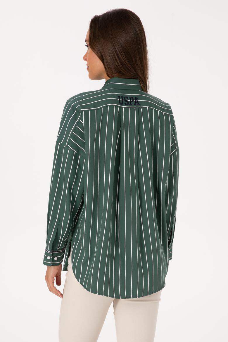 Kadın Koyu Yeşil Çizgili Uzun Kollu Gömlek - 50308795011