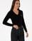 Kadın Siyah V Yaka Basic Kazak
