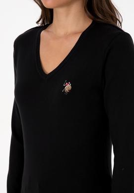 Kadın Siyah V Yaka Basic Kazak - 50307727025