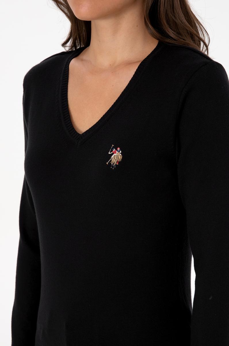 Kadın Siyah V Yaka Basic Kazak