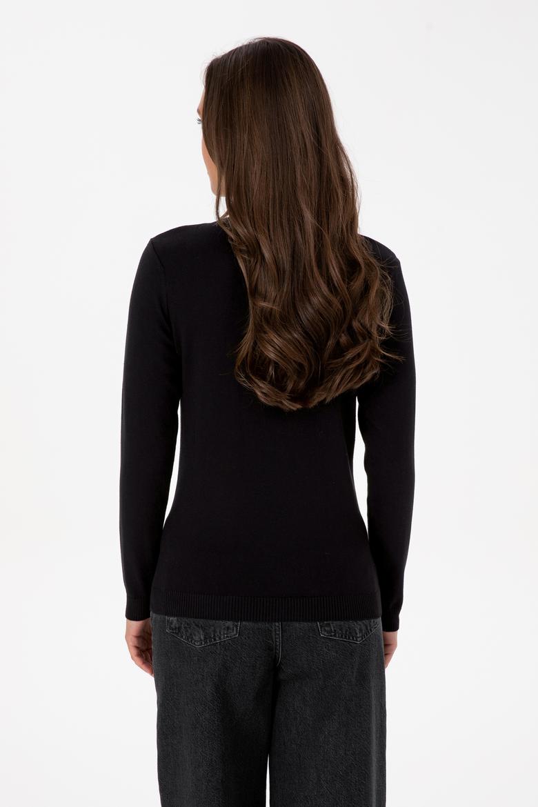 Kadın Siyah V Yaka Basic Kazak - 50307727025