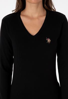 Kadın Siyah V Yaka Basic Kazak - 50307727025